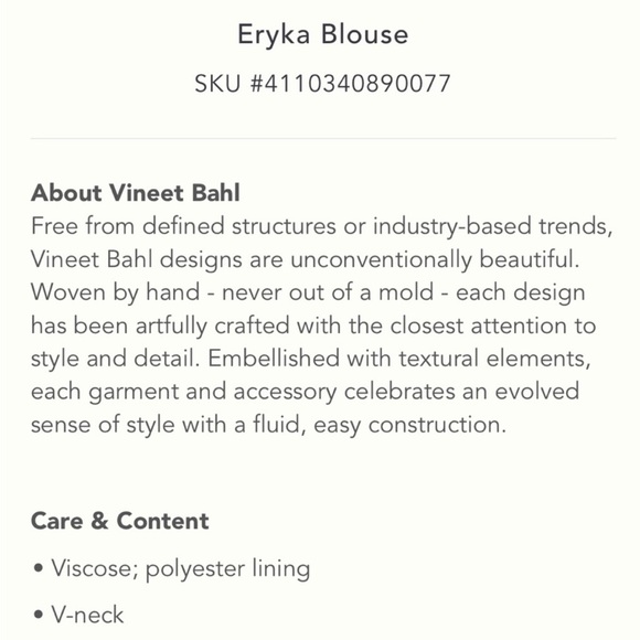 Anthropologie Eryka Vineet Bahl Blouse SP GUC - Picture 10 of 12